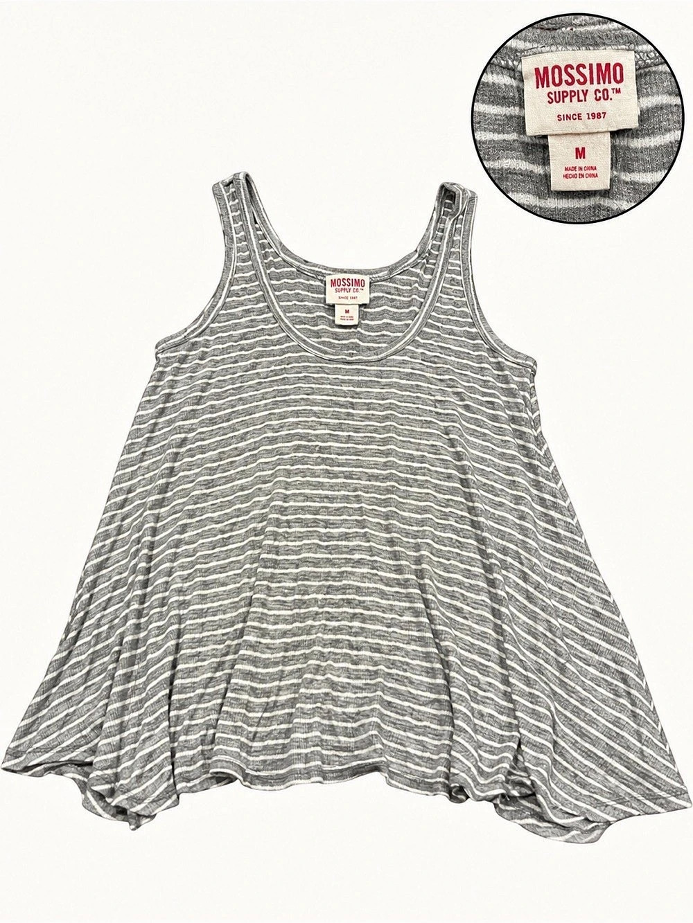 Mossimo Supply Co. Striped Tank Top in Gray & White Size Medium Like New